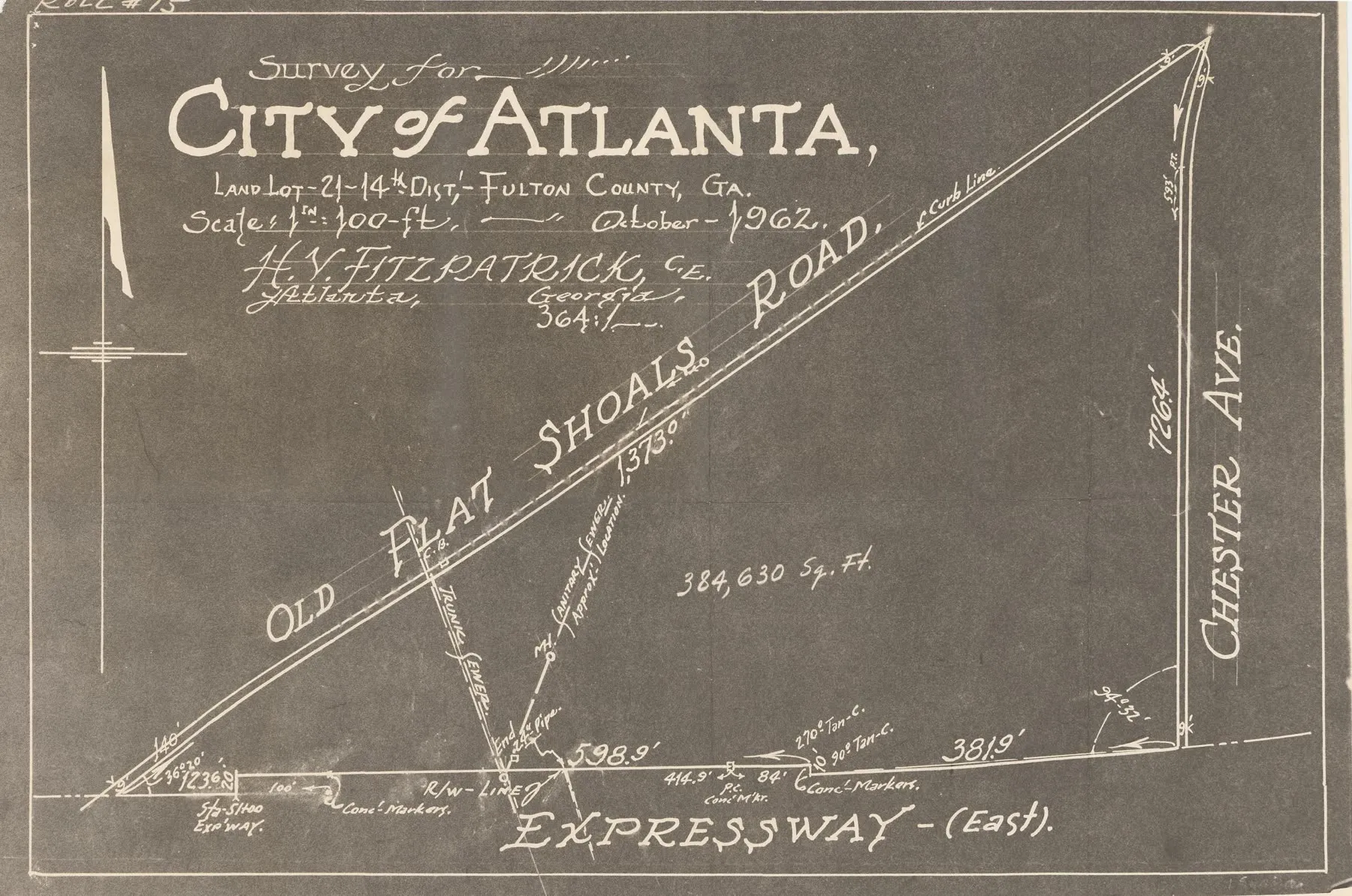 An original hand-drawn 1902 City of Atlanta survey plat from the GLS archive
